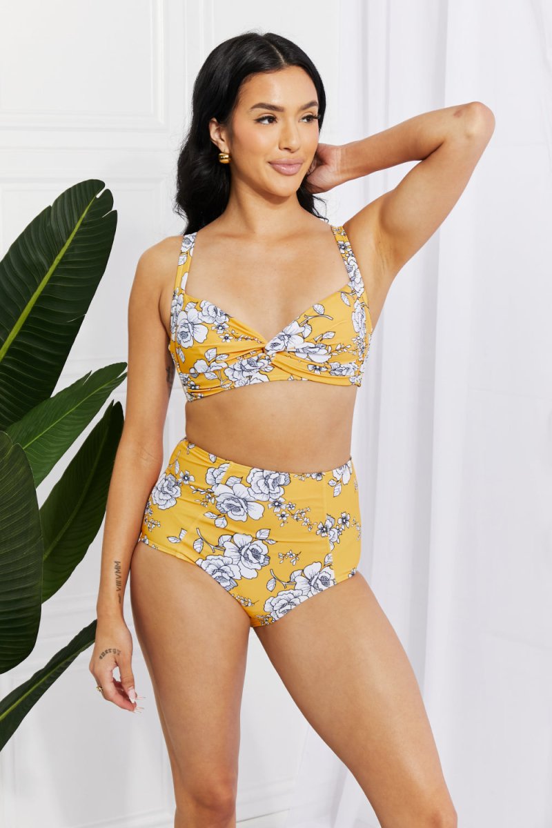 Marina West Swim Take A Dip Twist High-Rise Bikini in Mustard - Taplike