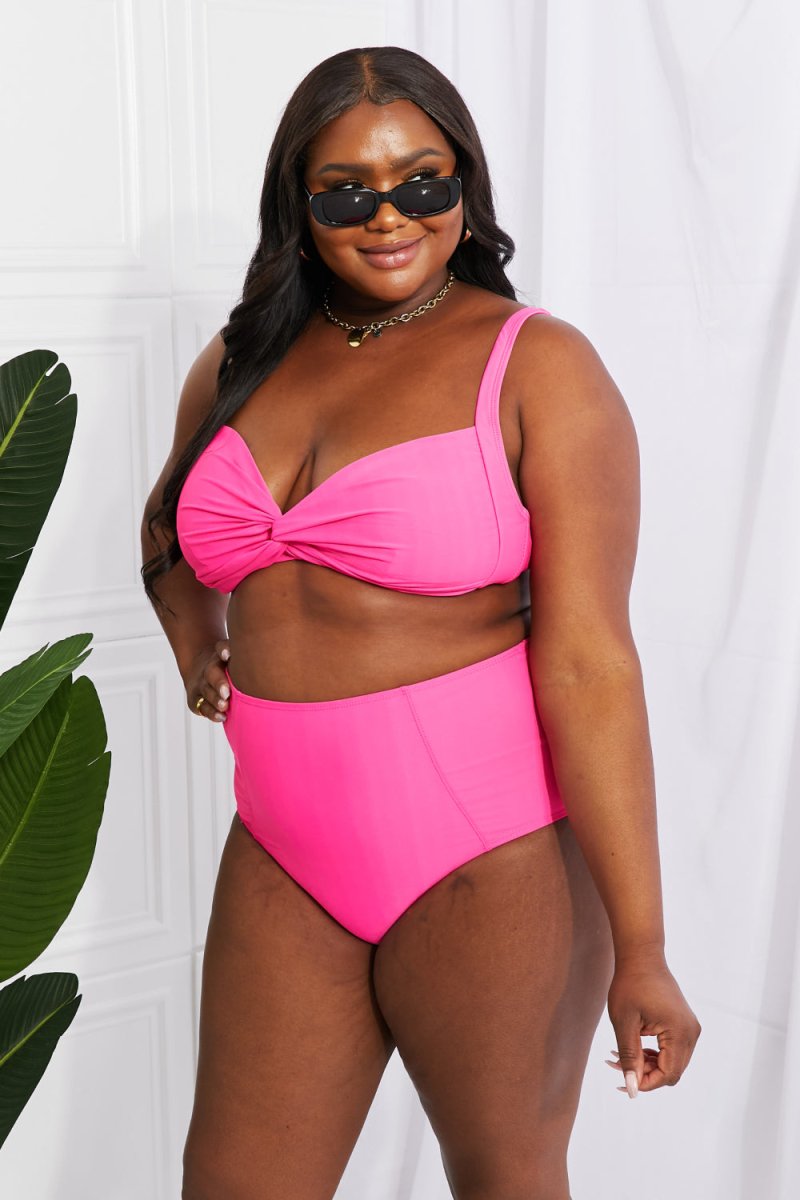 Marina West Swim Take A Dip Twist High-Rise Bikini in Pink - Taplike