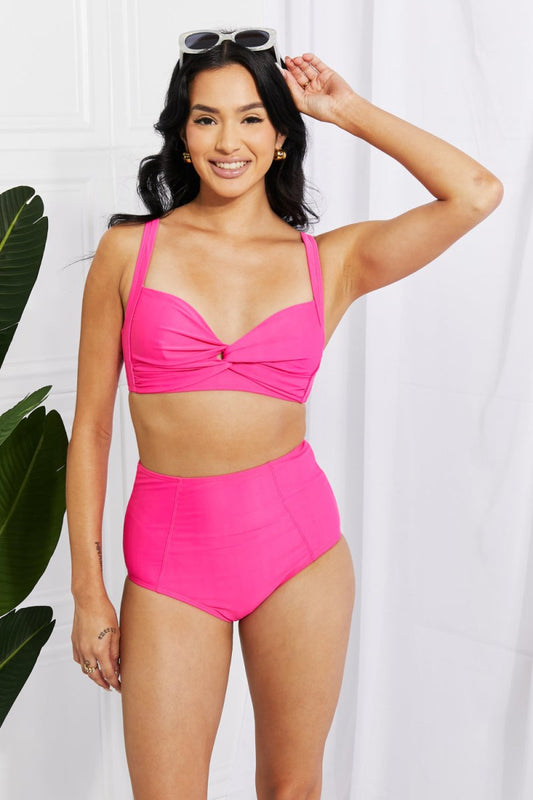 Marina West Swim Take A Dip Twist High-Rise Bikini in Pink - Taplike