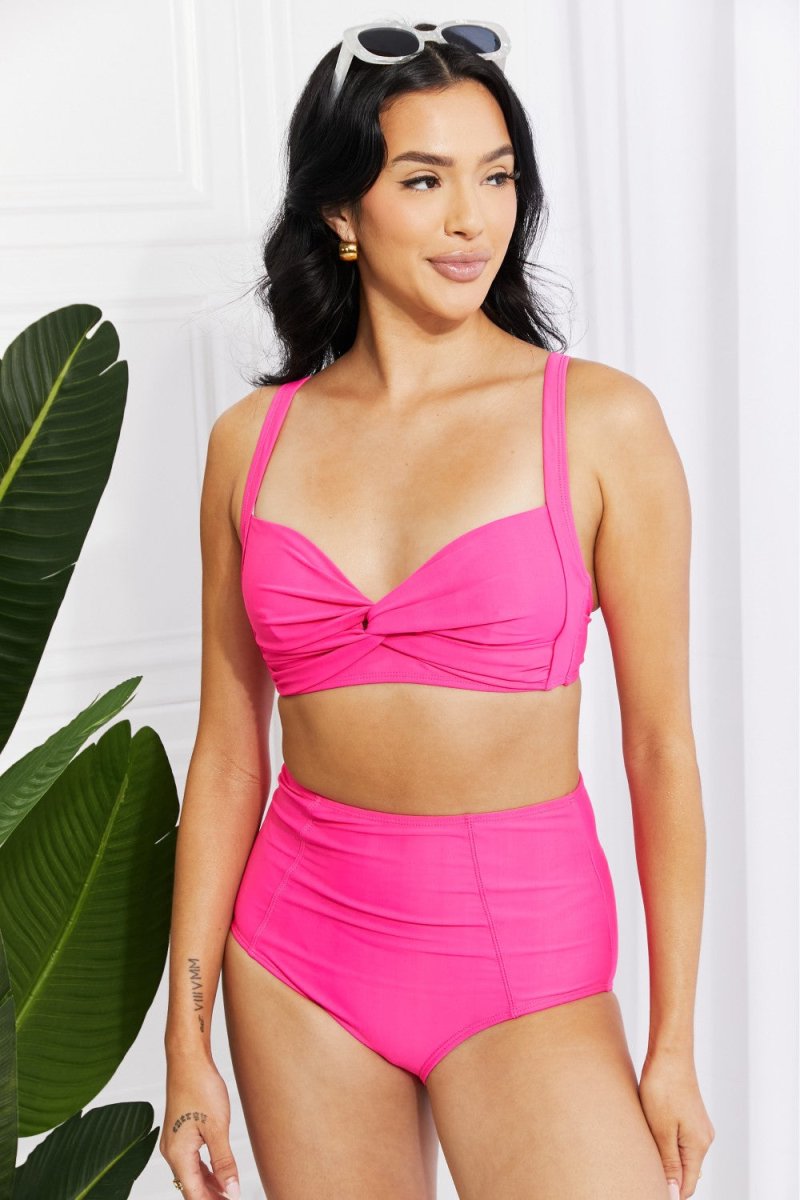 Marina West Swim Take A Dip Twist High-Rise Bikini in Pink - Taplike