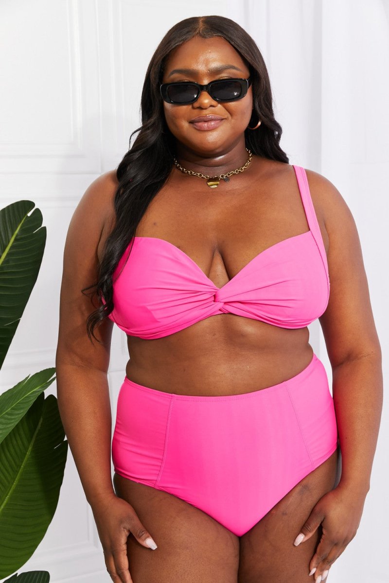 Marina West Swim Take A Dip Twist High-Rise Bikini in Pink - Taplike