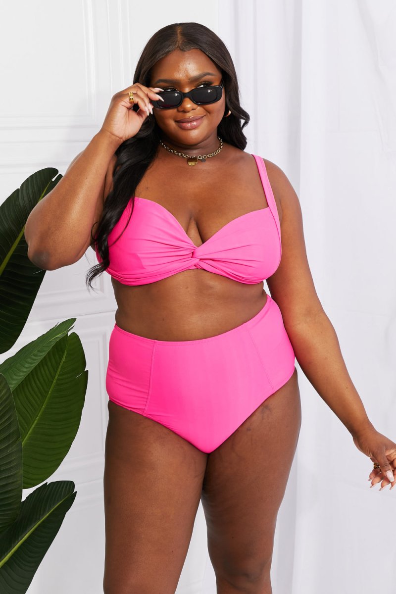 Marina West Swim Take A Dip Twist High-Rise Bikini in Pink - Taplike