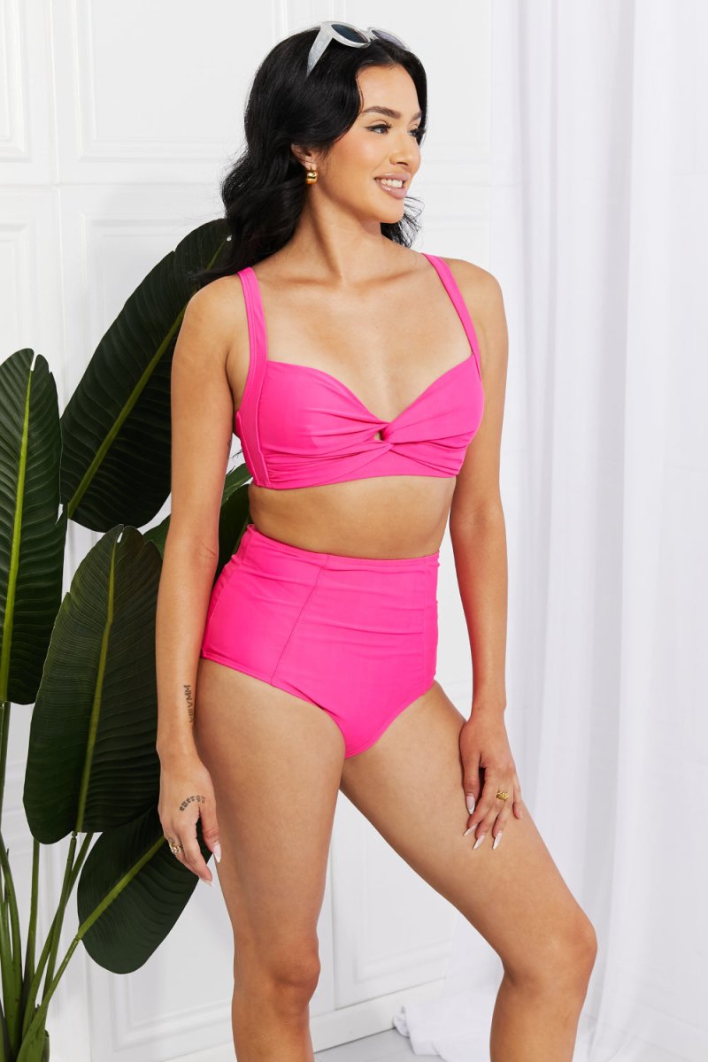 Marina West Swim Take A Dip Twist High-Rise Bikini in Pink - Taplike