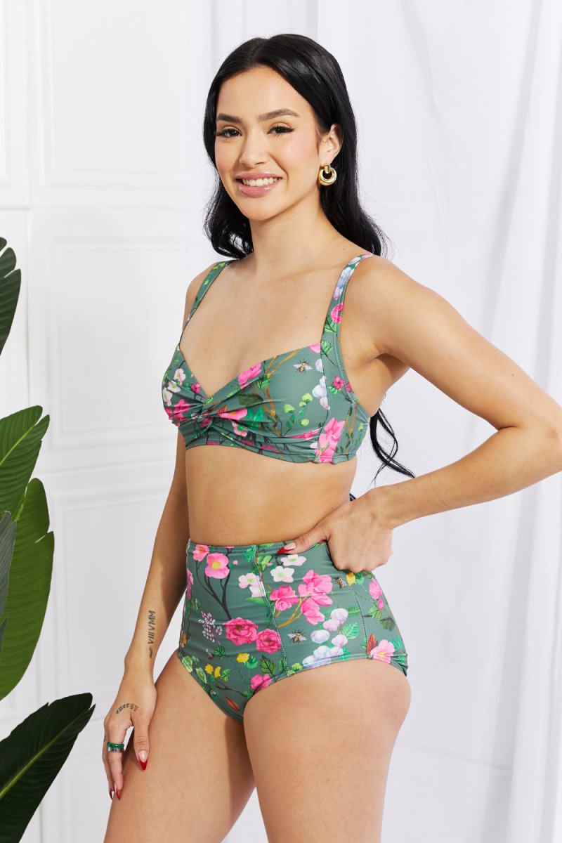 Marina West Swim Take A Dip Twist High-Rise Bikini in Sage - Taplike