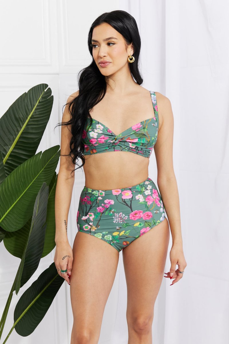 Marina West Swim Take A Dip Twist High-Rise Bikini in Sage - Taplike