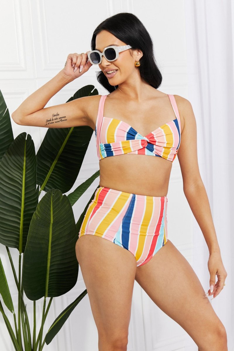 Marina West Swim Take A Dip Twist High-Rise Bikini in Stripe - Taplike