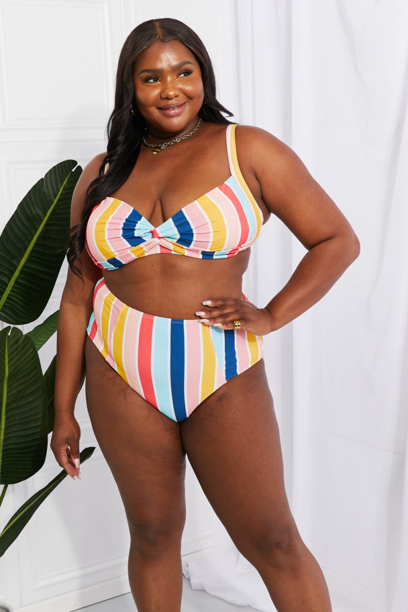Marina West Swim Take A Dip Twist High-Rise Bikini in Stripe - Taplike