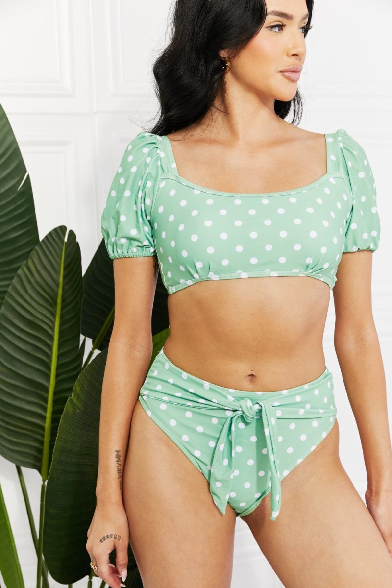 Marina West Swim Vacay Ready Puff Sleeve Bikini in Gum Leaf - Taplike
