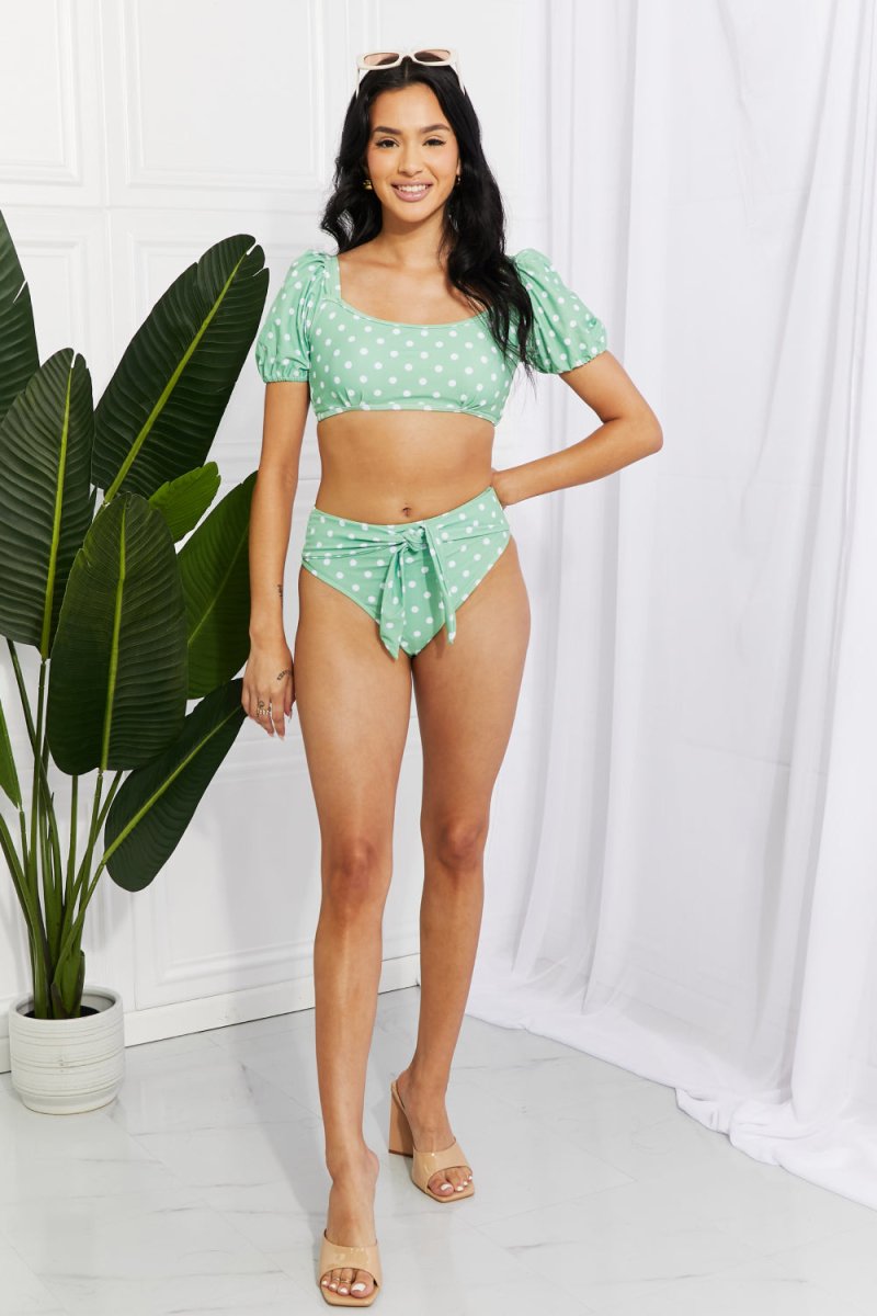 Marina West Swim Vacay Ready Puff Sleeve Bikini in Gum Leaf - Taplike