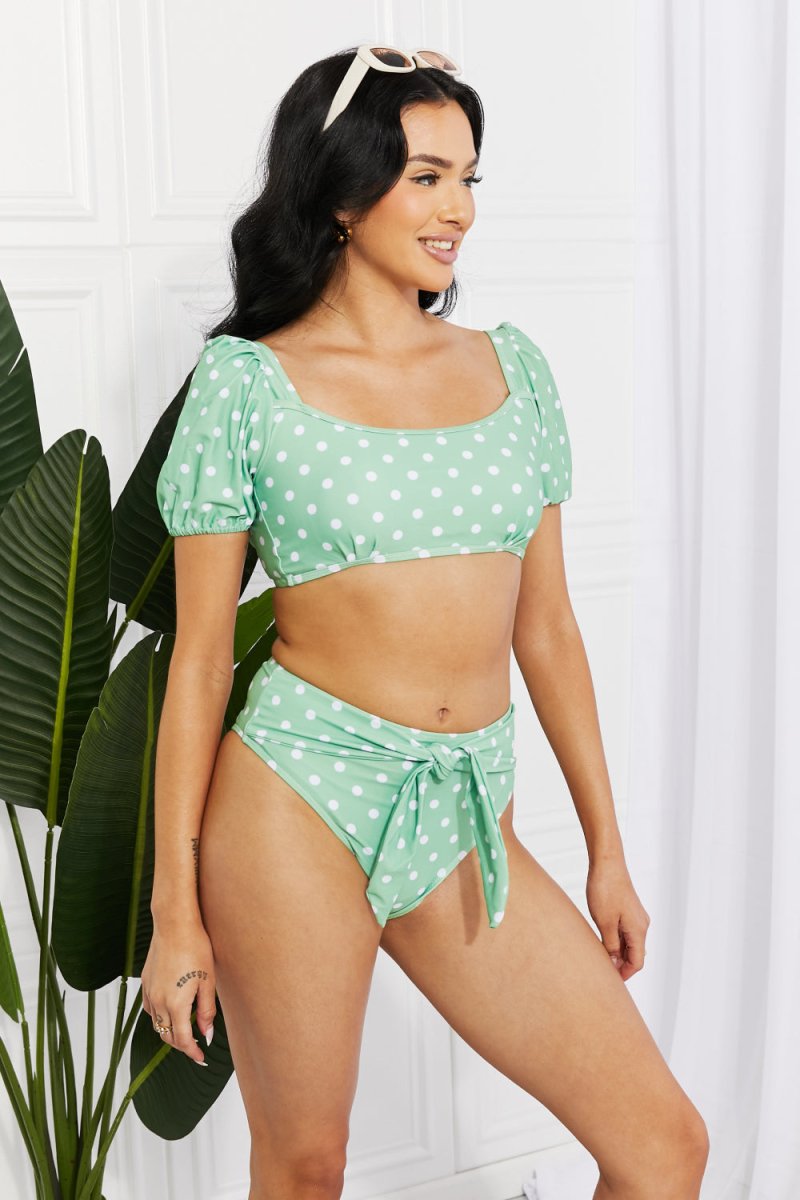 Marina West Swim Vacay Ready Puff Sleeve Bikini in Gum Leaf - Taplike