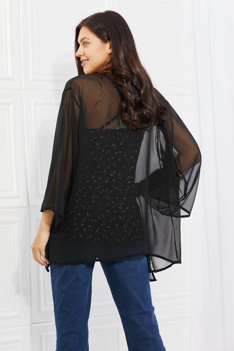 Melody Just Breathe Full Size Chiffon Kimono in Black - Taplike
