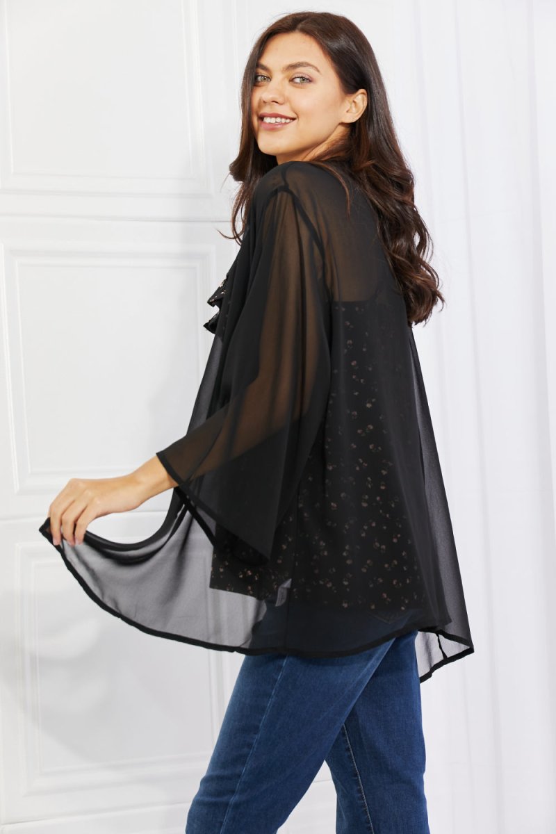 Melody Just Breathe Full Size Chiffon Kimono in Black - Taplike