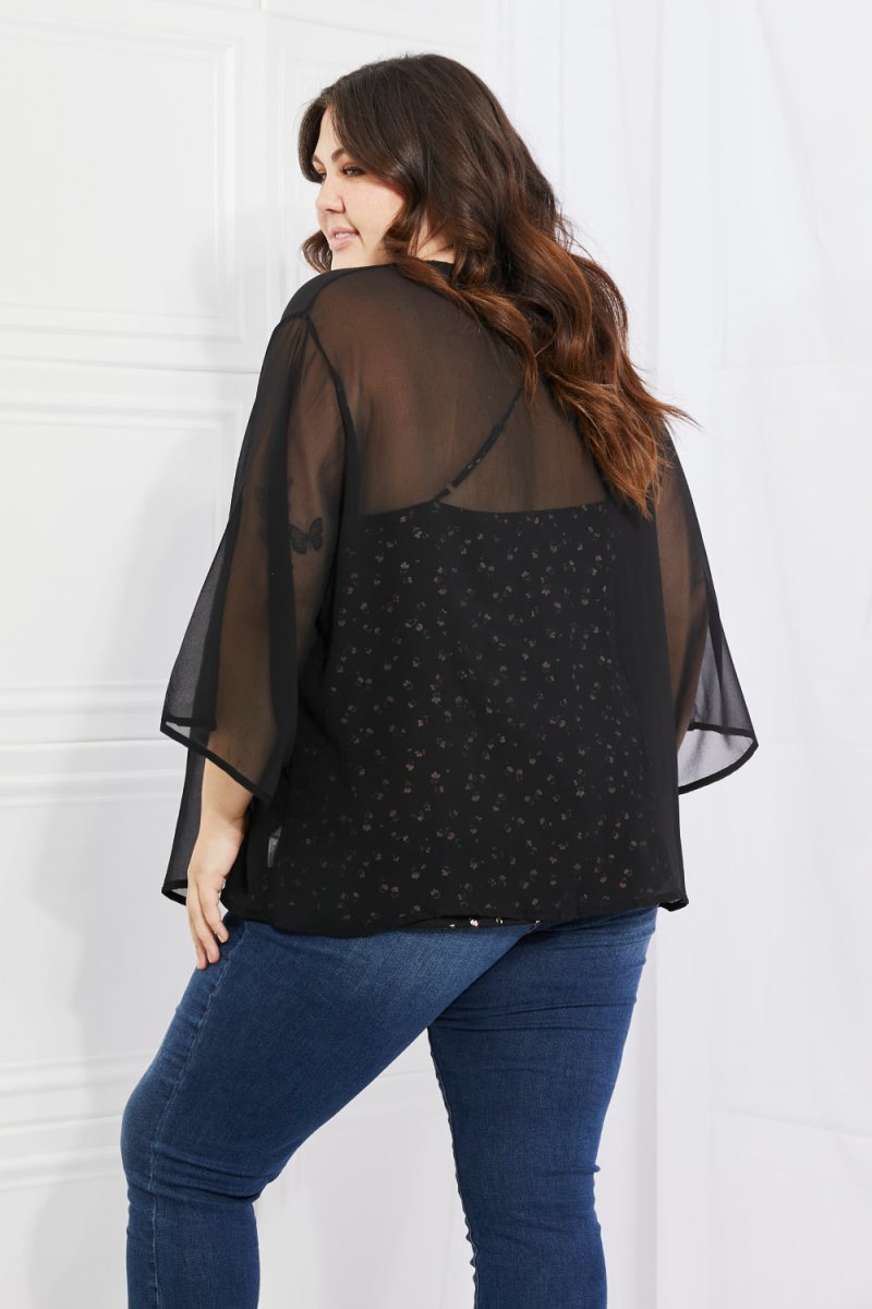 Melody Just Breathe Full Size Chiffon Kimono in Black - Taplike