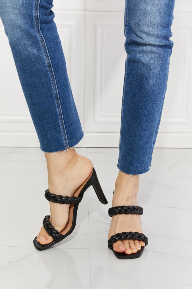 MMShoes In Love Double Braided Block Heel Sandal in Black - Taplike