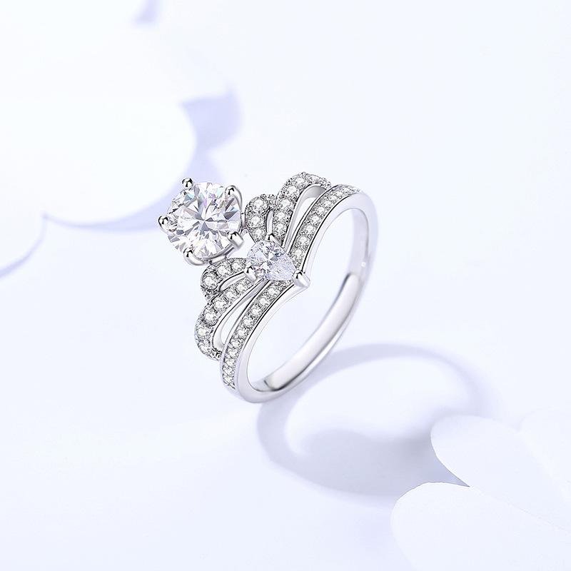 Moissanite Diamond Ring Women's Crown S925 Sterling Silver European and American Light Luxury Hundred Rings 1ct - TapLike
