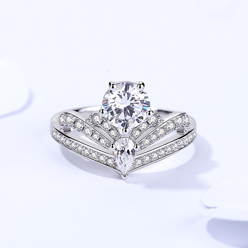 Moissanite Diamond Ring Women's Crown S925 Sterling Silver European and American Light Luxury Hundred Rings 1ct - TapLike