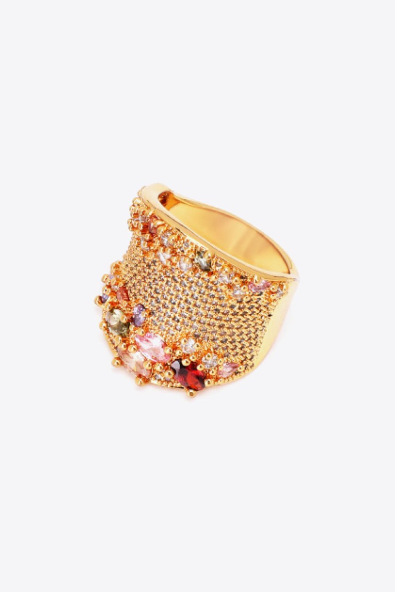 Multicolored Cubic Zirconia Textured Ring - TapLike