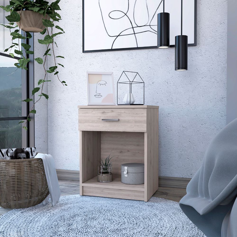 Nightstand Coco, Single Drawer, Lower Shelf, Light Gray Finish - Taplike