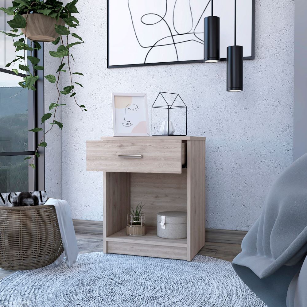 Nightstand Coco, Single Drawer, Lower Shelf, Light Gray Finish - Taplike