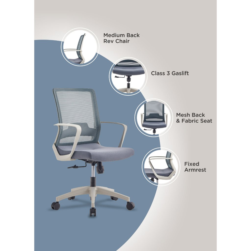 Office Chair Ovni, Fixed Armrest, Class Three Gaslift, Mesh, Black - Taplike