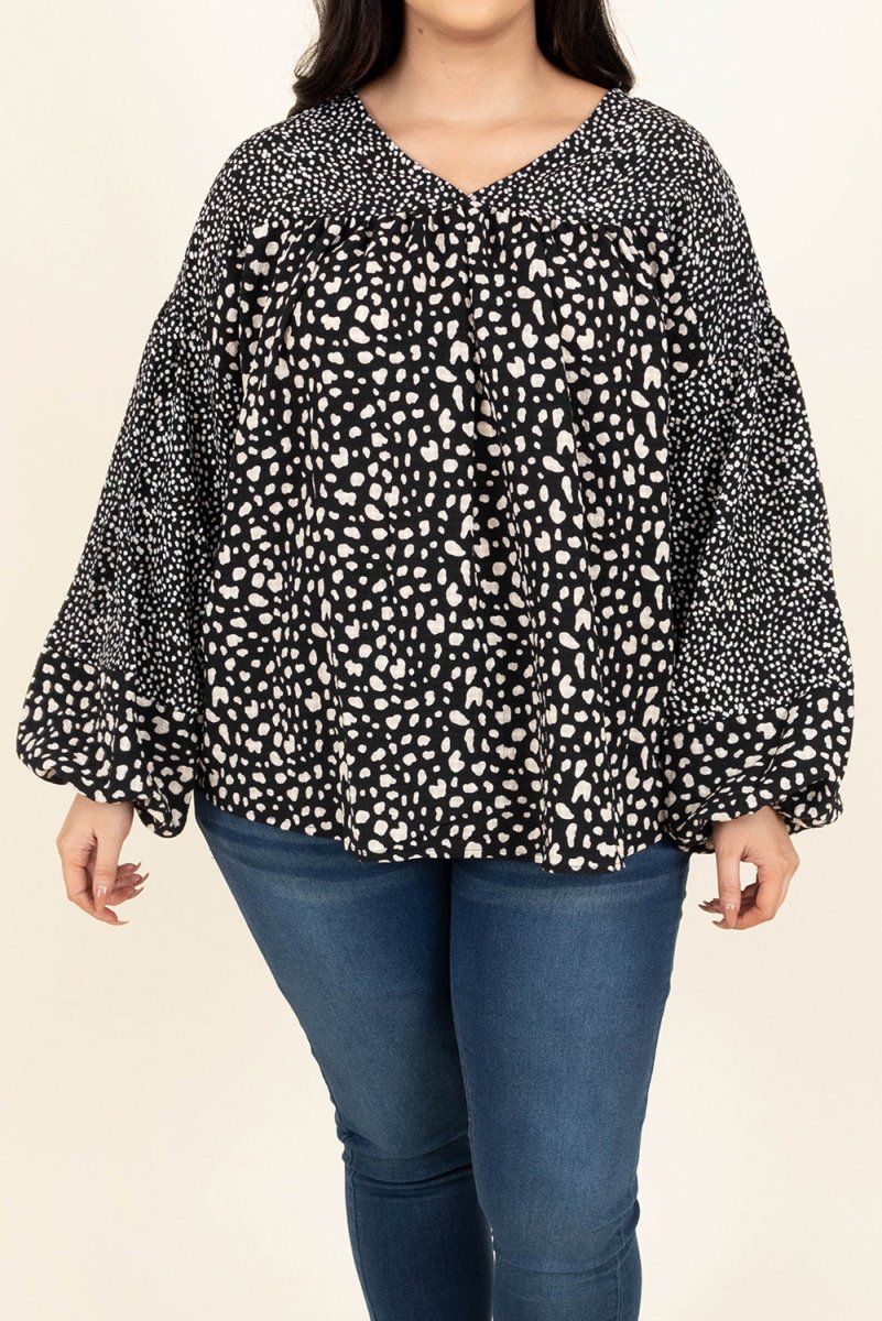 Plus Size Animal Print Balloon Sleeve Blouse - TapLike