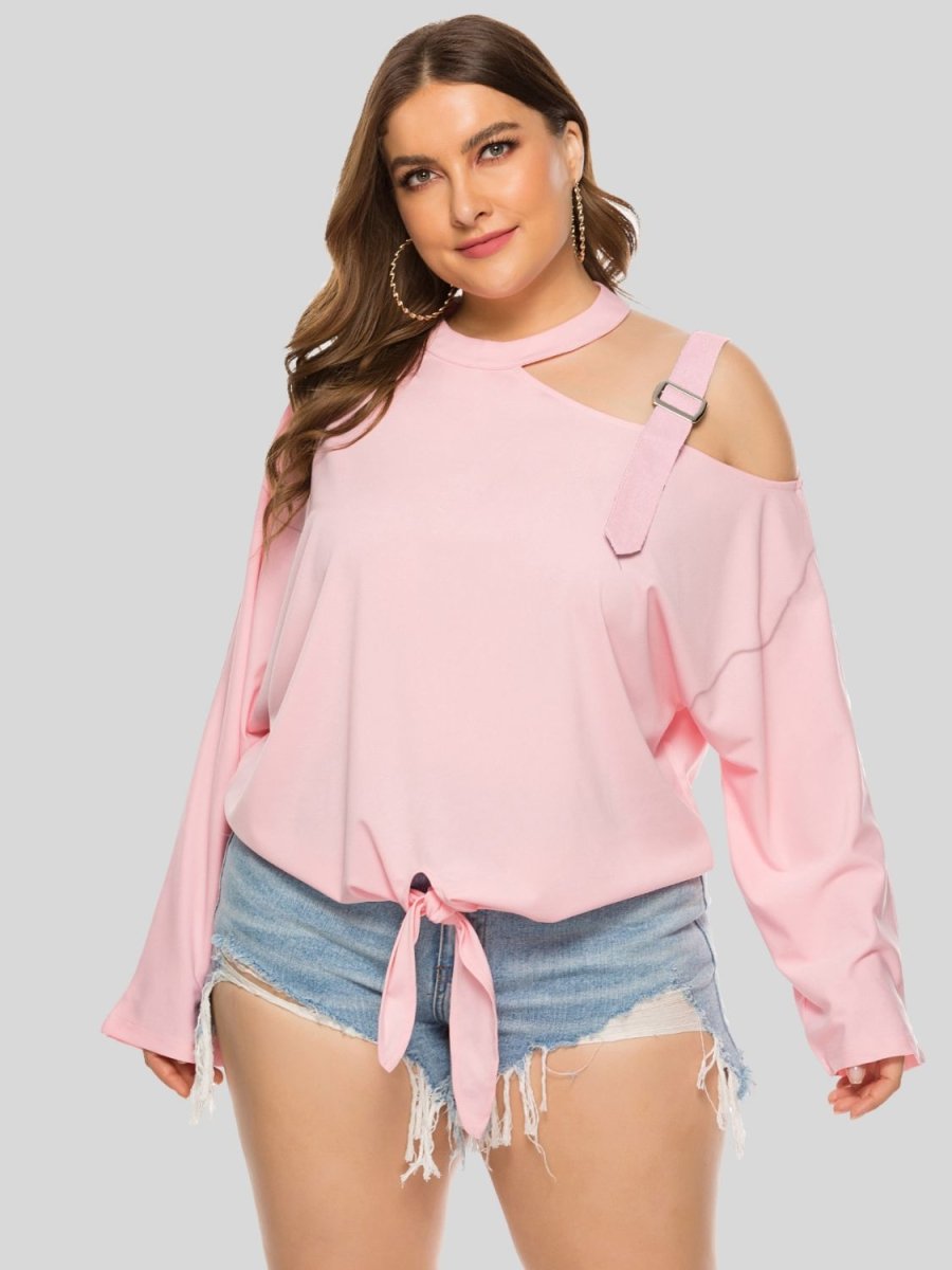 Plus Size Cold-Shoulder Tied Top - Taplike