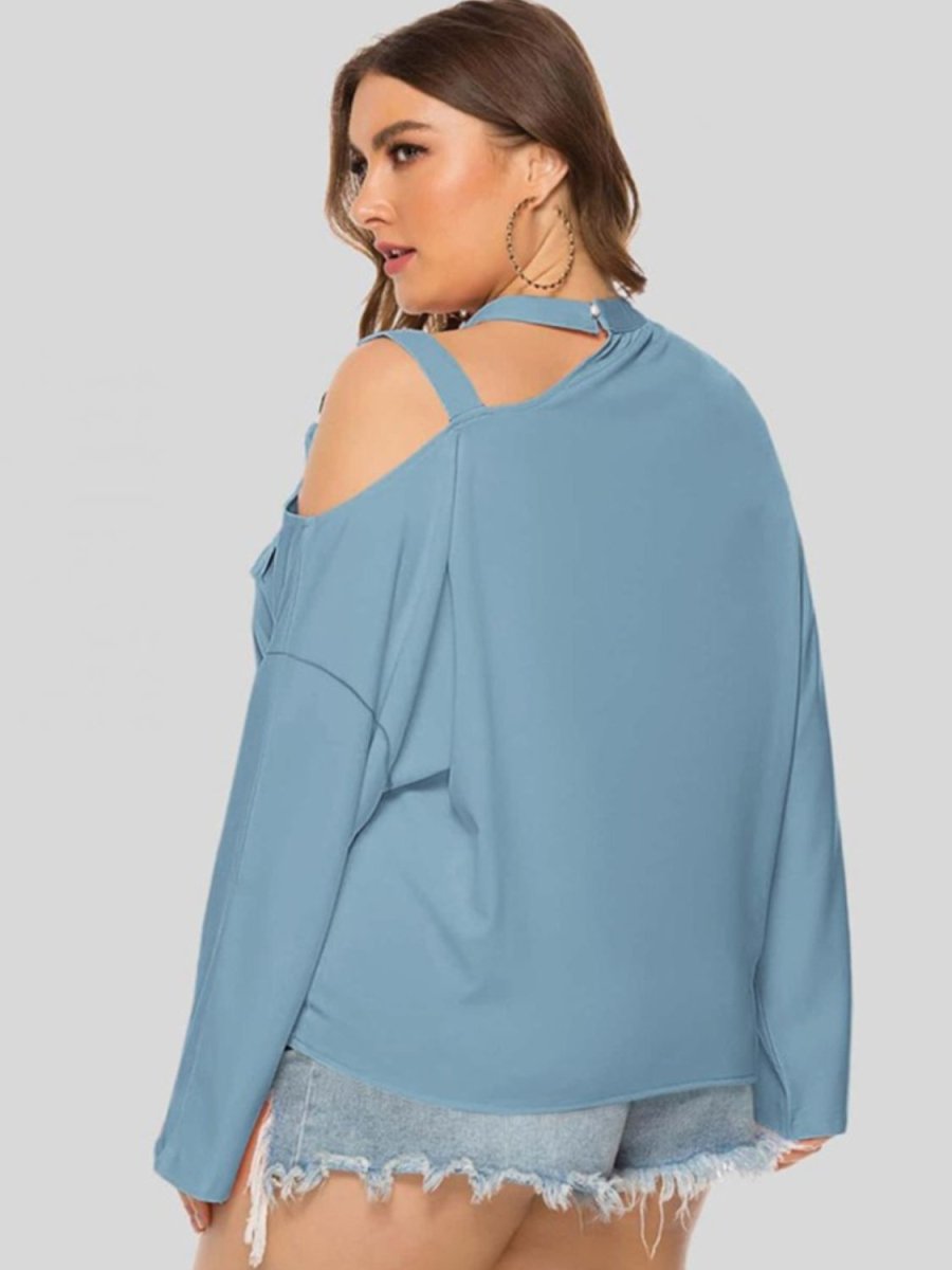 Plus Size Cold-Shoulder Tied Top - Taplike