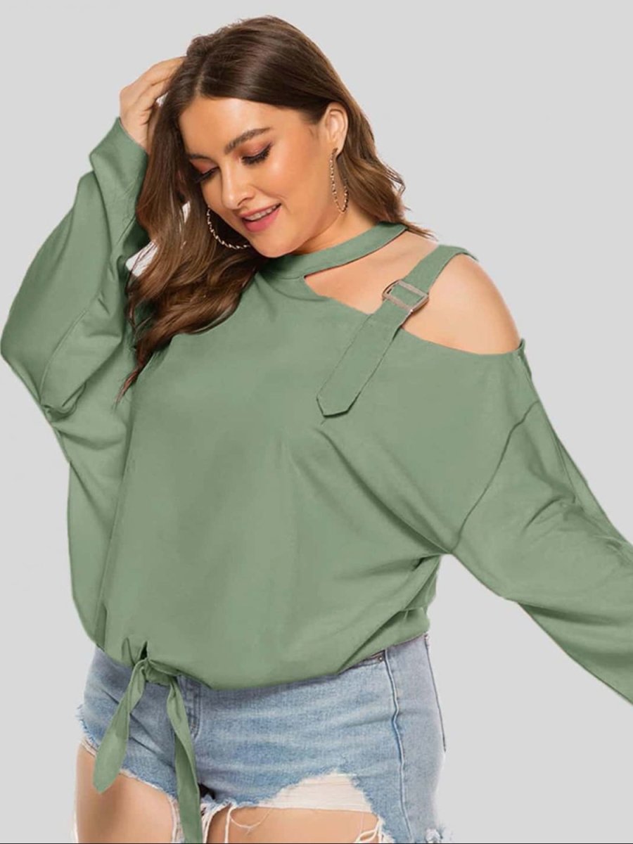 Plus Size Cold-Shoulder Tied Top - Taplike