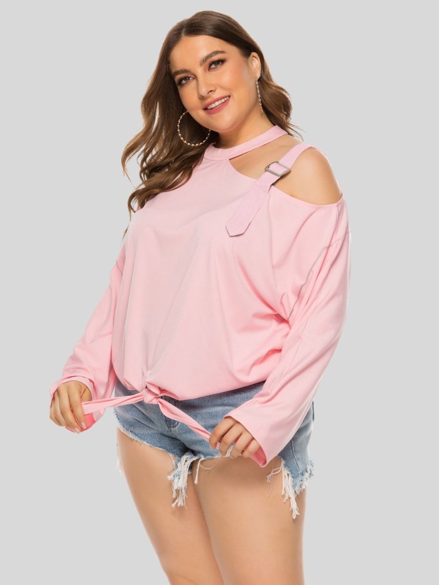 Plus Size Cold-Shoulder Tied Top - Taplike