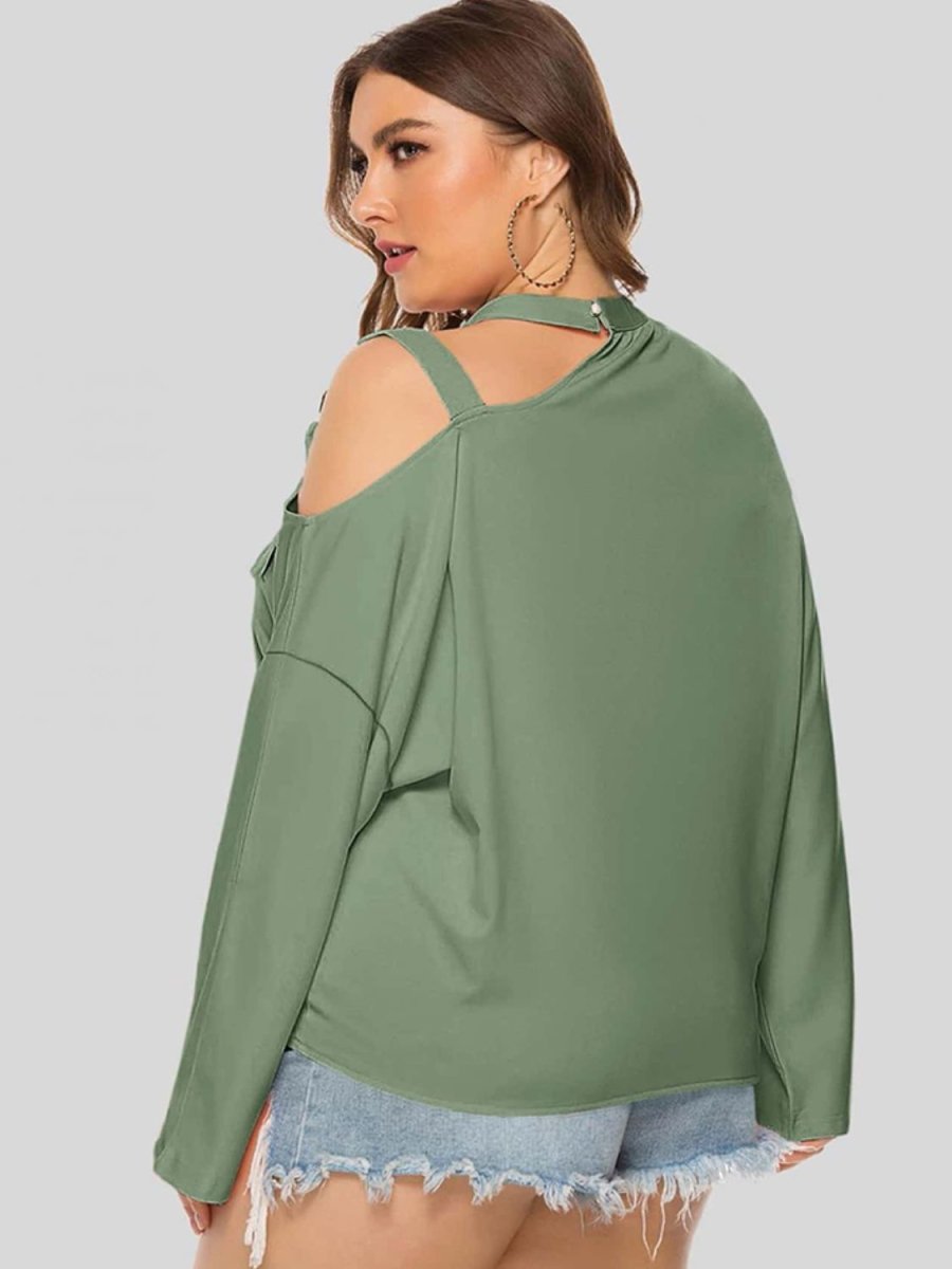 Plus Size Cold-Shoulder Tied Top - Taplike