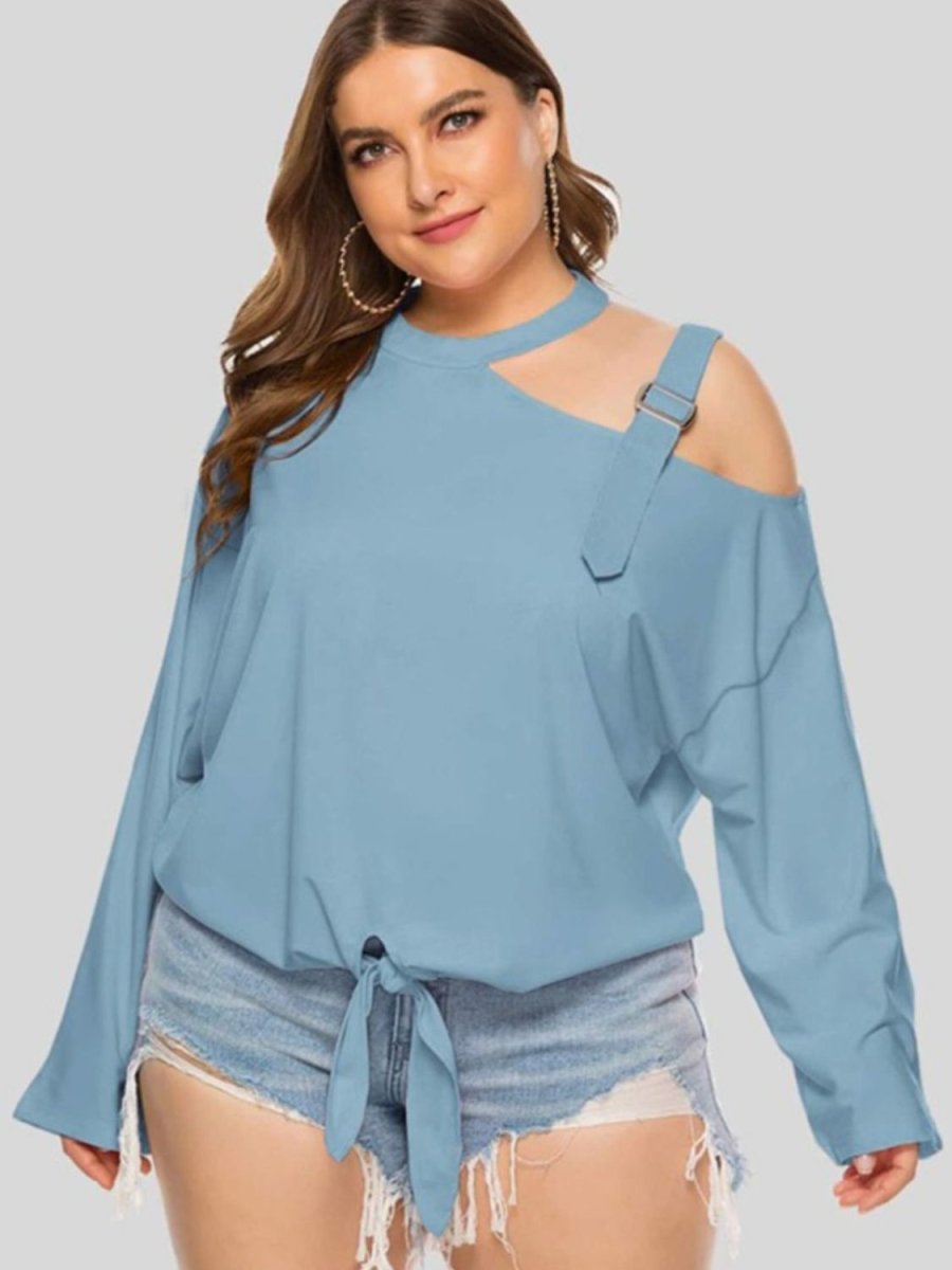Plus Size Cold-Shoulder Tied Top - Taplike