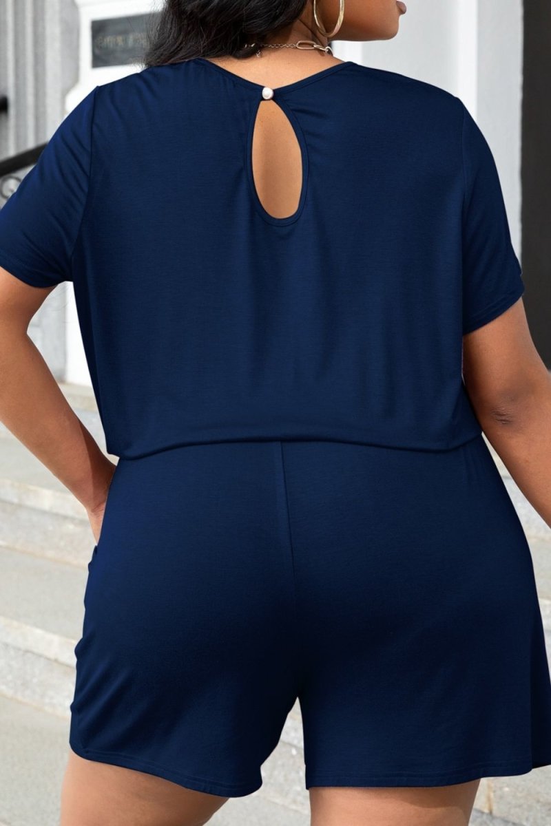 Plus Size Drawstring Waist Romper with Pockets - TapLike