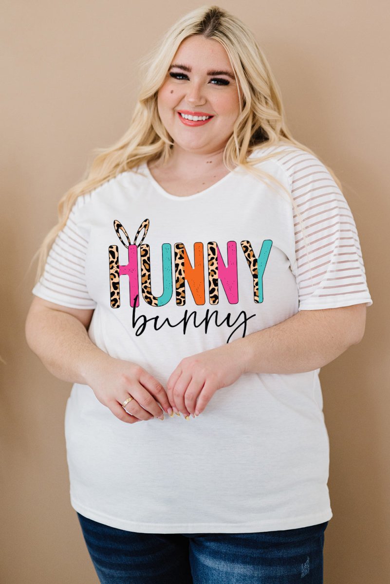 Plus Size HUNNY BUNNY Graphic Striped Tee - TapLike