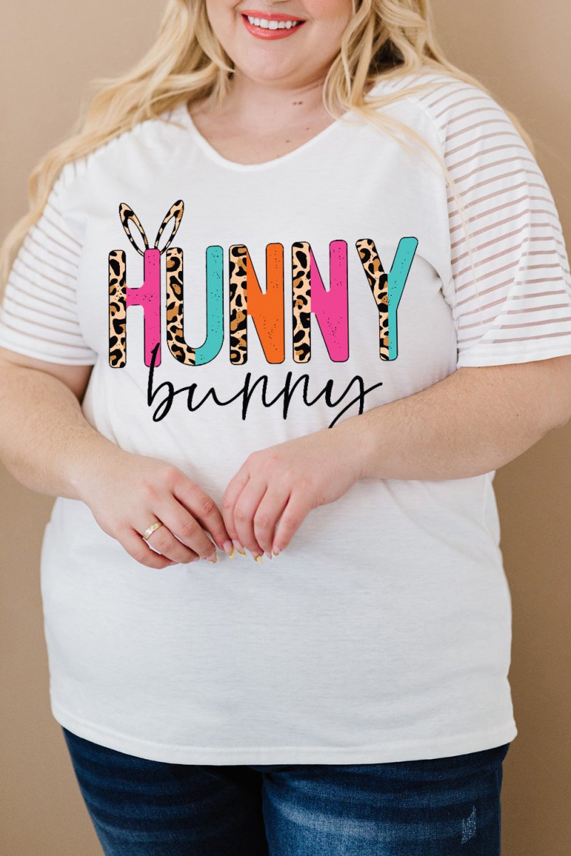 Plus Size HUNNY BUNNY Graphic Striped Tee - TapLike