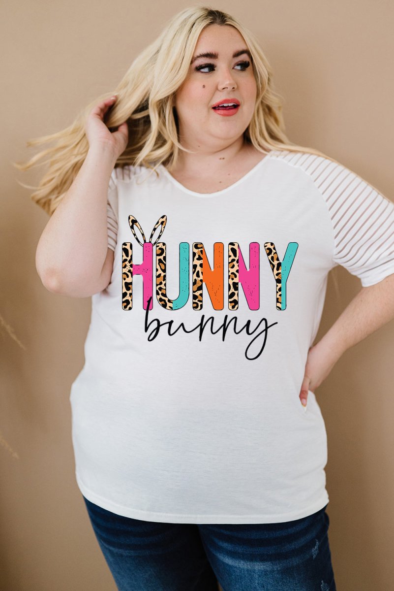 Plus Size HUNNY BUNNY Graphic Striped Tee - TapLike