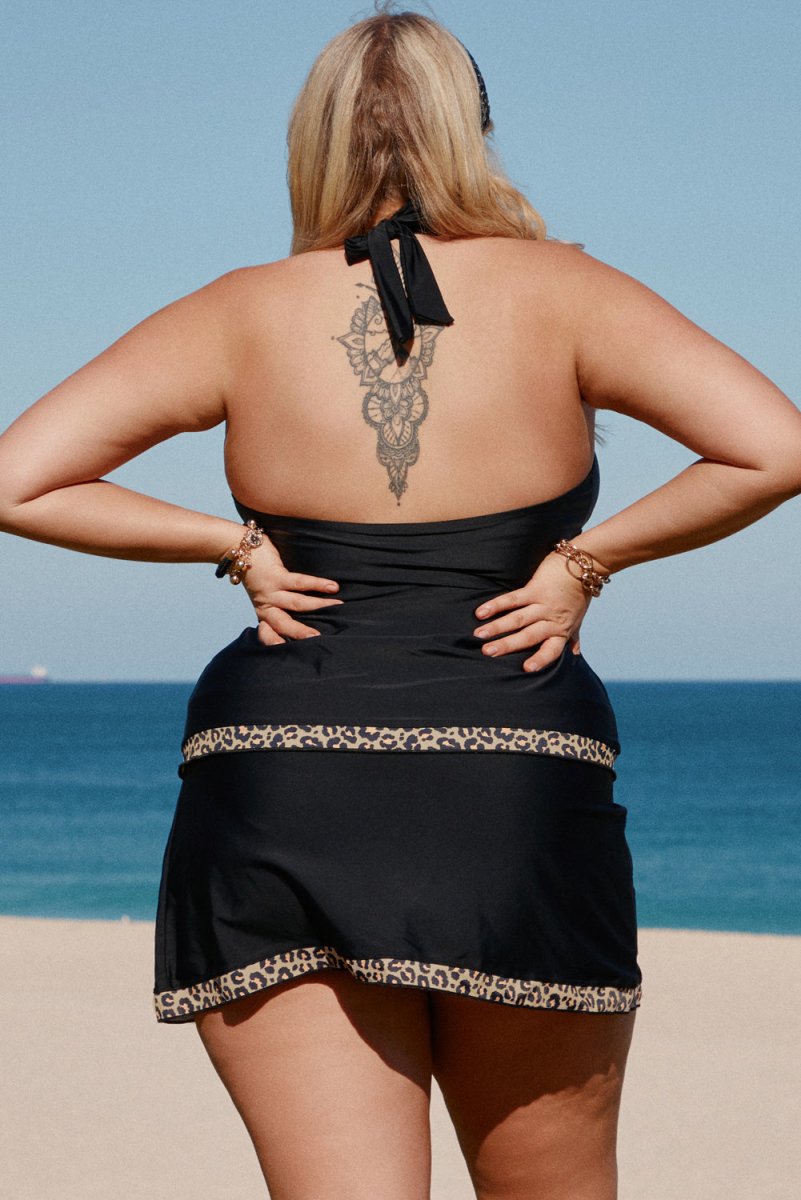 Plus Size Leopard Halter Neck Two-Piece Swimsuit 10010018803 - TapLike