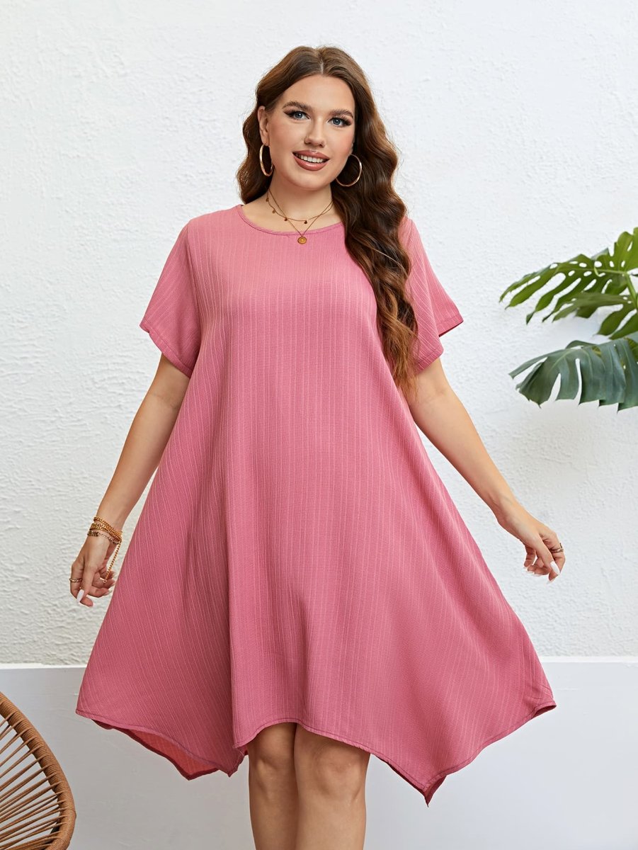 Plus Size Round Neck Handkerchief Hem Dress - TapLike