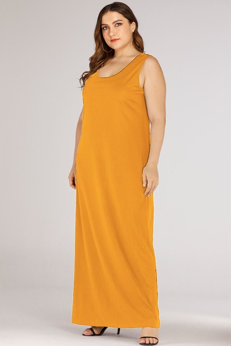 Plus Size Scoop Neck Maxi Tank Dress - TapLike
