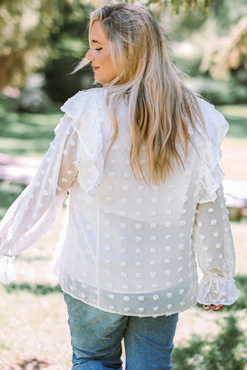 Plus Size Swiss Dot Ruffled Blouse - TapLike