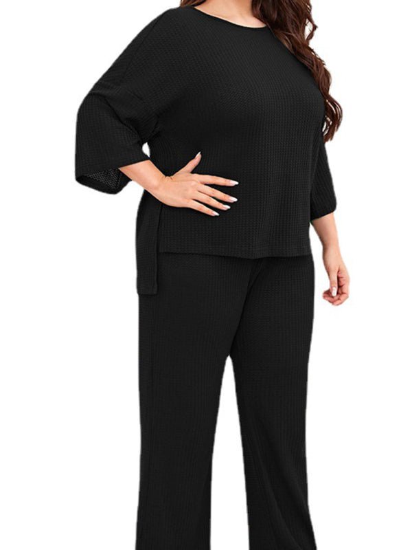 Plus Size Women's Casual Three-quarter Sleeve Trousers Two-piece Homewear - TapLike