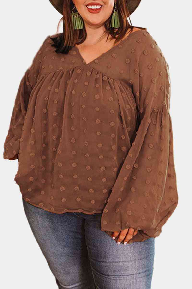Plus Swiss Dot Babydoll Blouse - TapLike