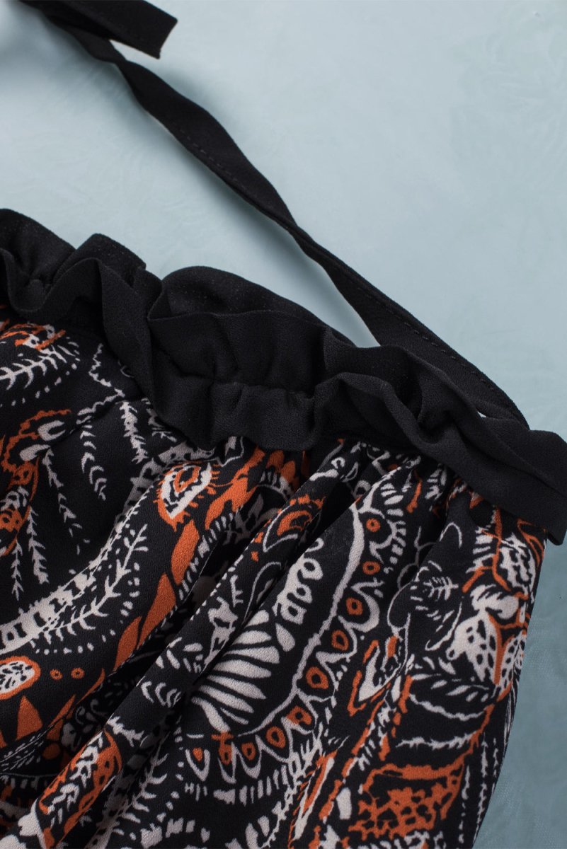 Printed Buttoned Balloon Sleeve Cropped Blouse - TapLike