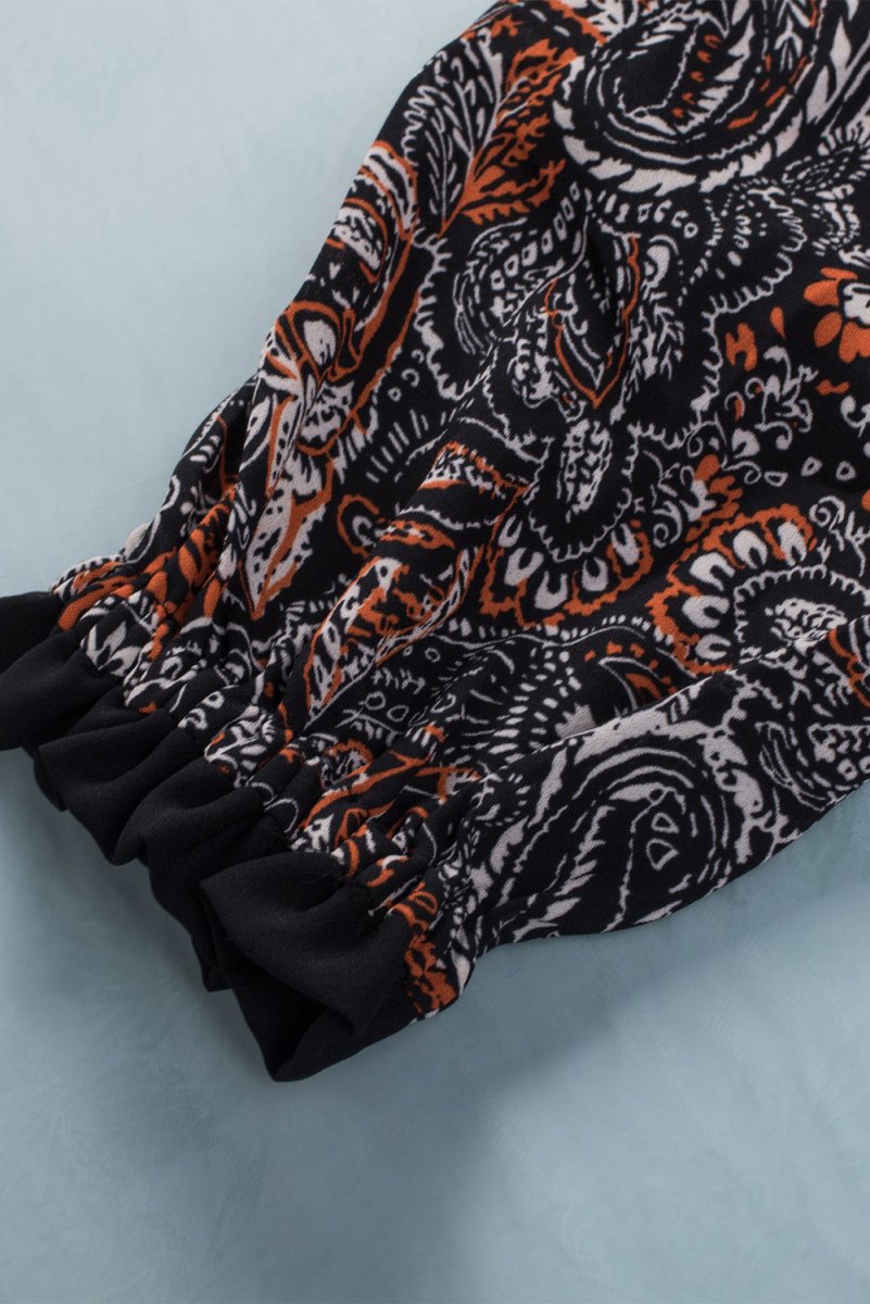 Printed Buttoned Balloon Sleeve Cropped Blouse - TapLike