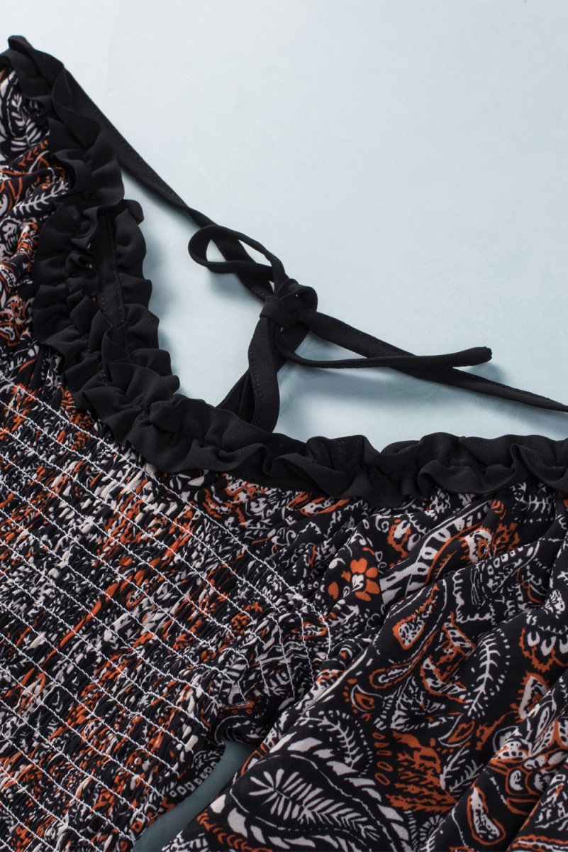 Printed Buttoned Balloon Sleeve Cropped Blouse - TapLike