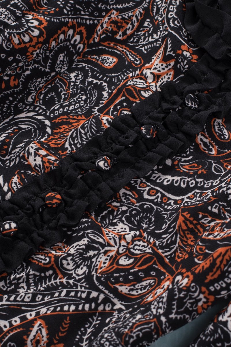 Printed Buttoned Balloon Sleeve Cropped Blouse - TapLike