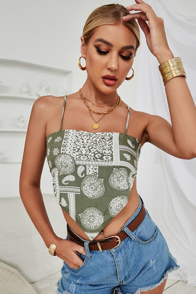 Printed Tie Back Pointed Hem Cami X - Taplike