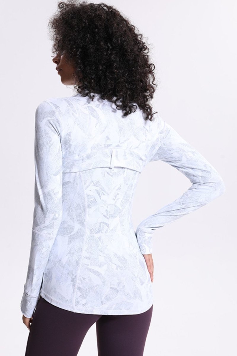 Printed Zip Up Thumbhole Sleeve Sports Jacket - TapLike