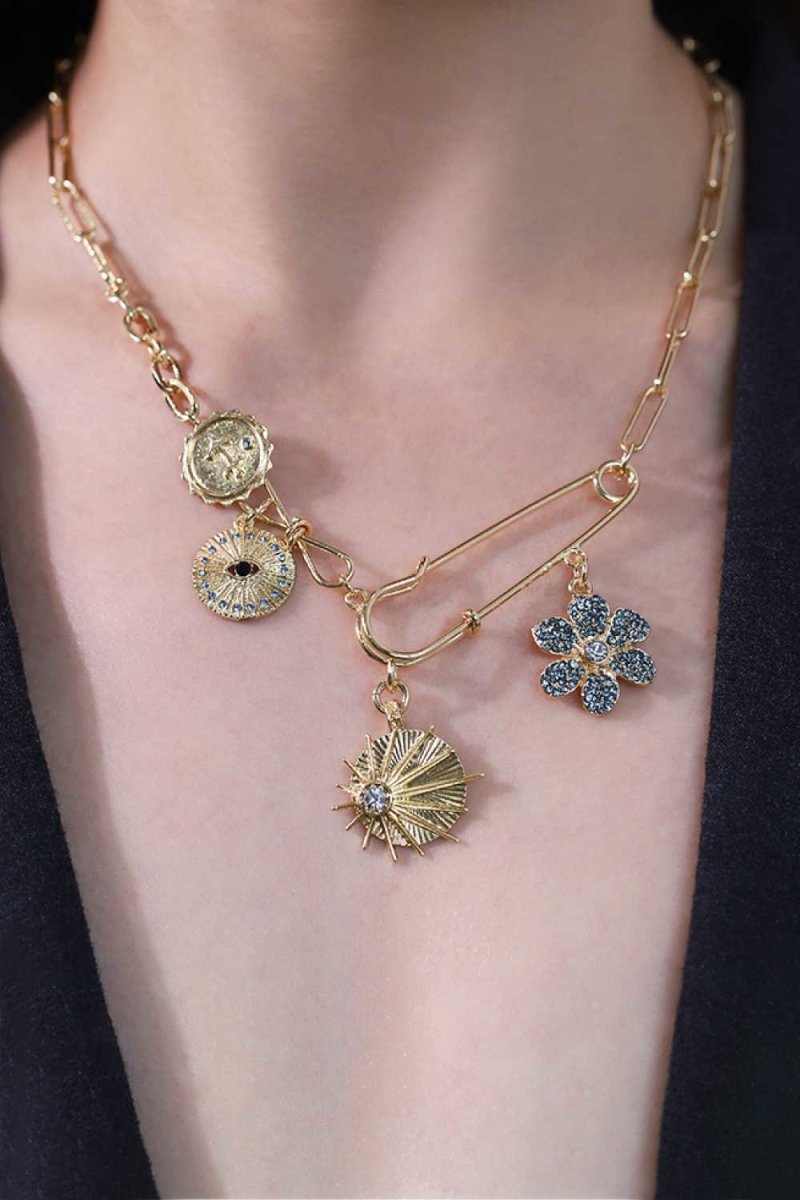 Rhinestone Flower Paperclip Chain Necklace - TapLike