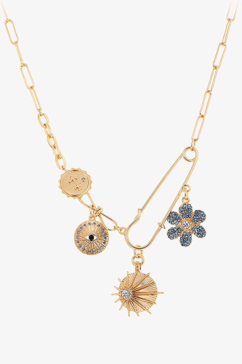 Rhinestone Flower Paperclip Chain Necklace - TapLike