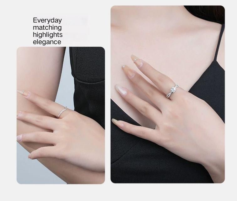 Round moissanite diamond ring in S95 sterling silver with European and American light style set ring 2 ways to wear - TapLike